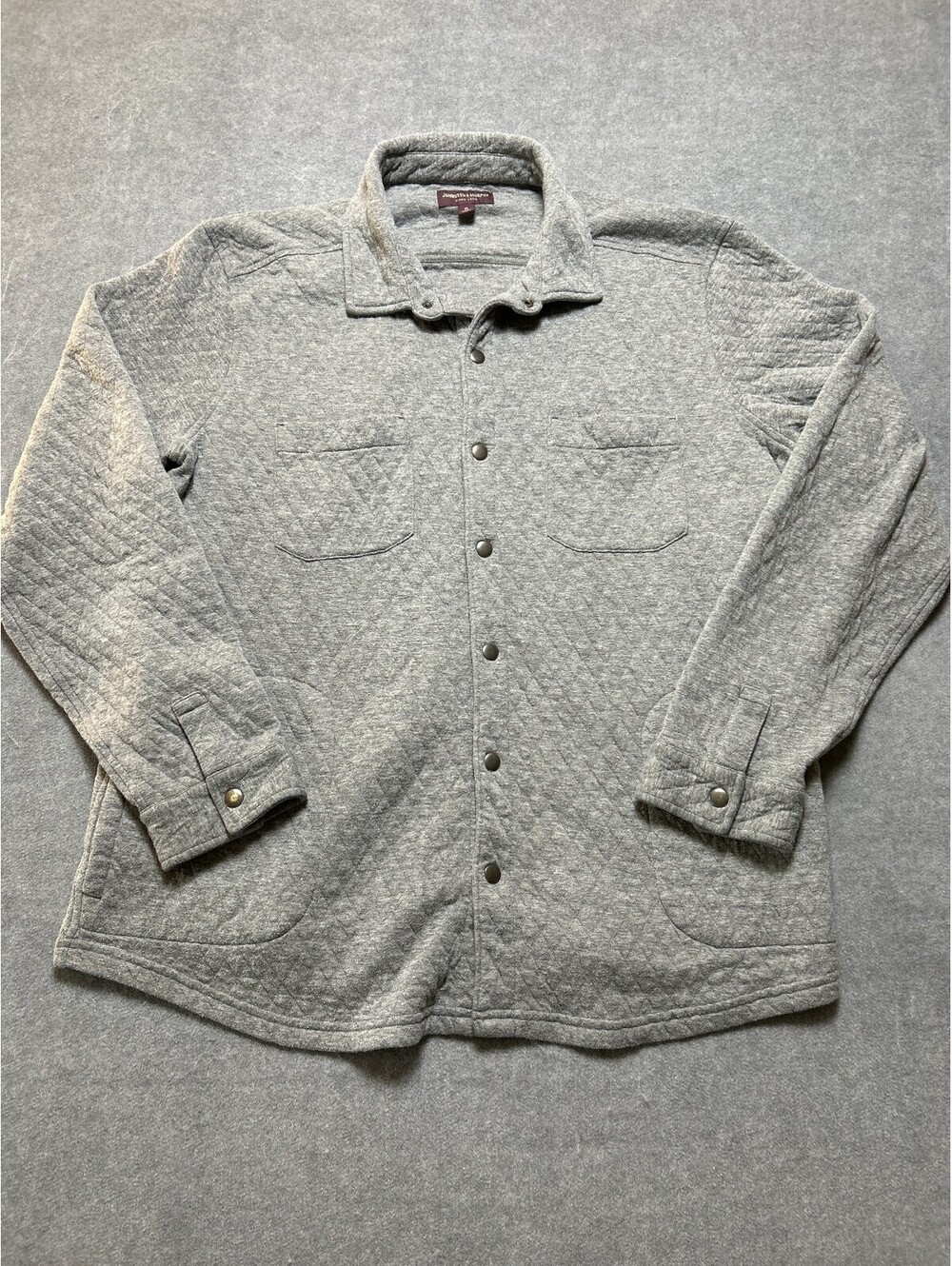 Johnston & Murphy Quilted Shirt Jacket Mens XL Gray Snap Front Shacket Sweater